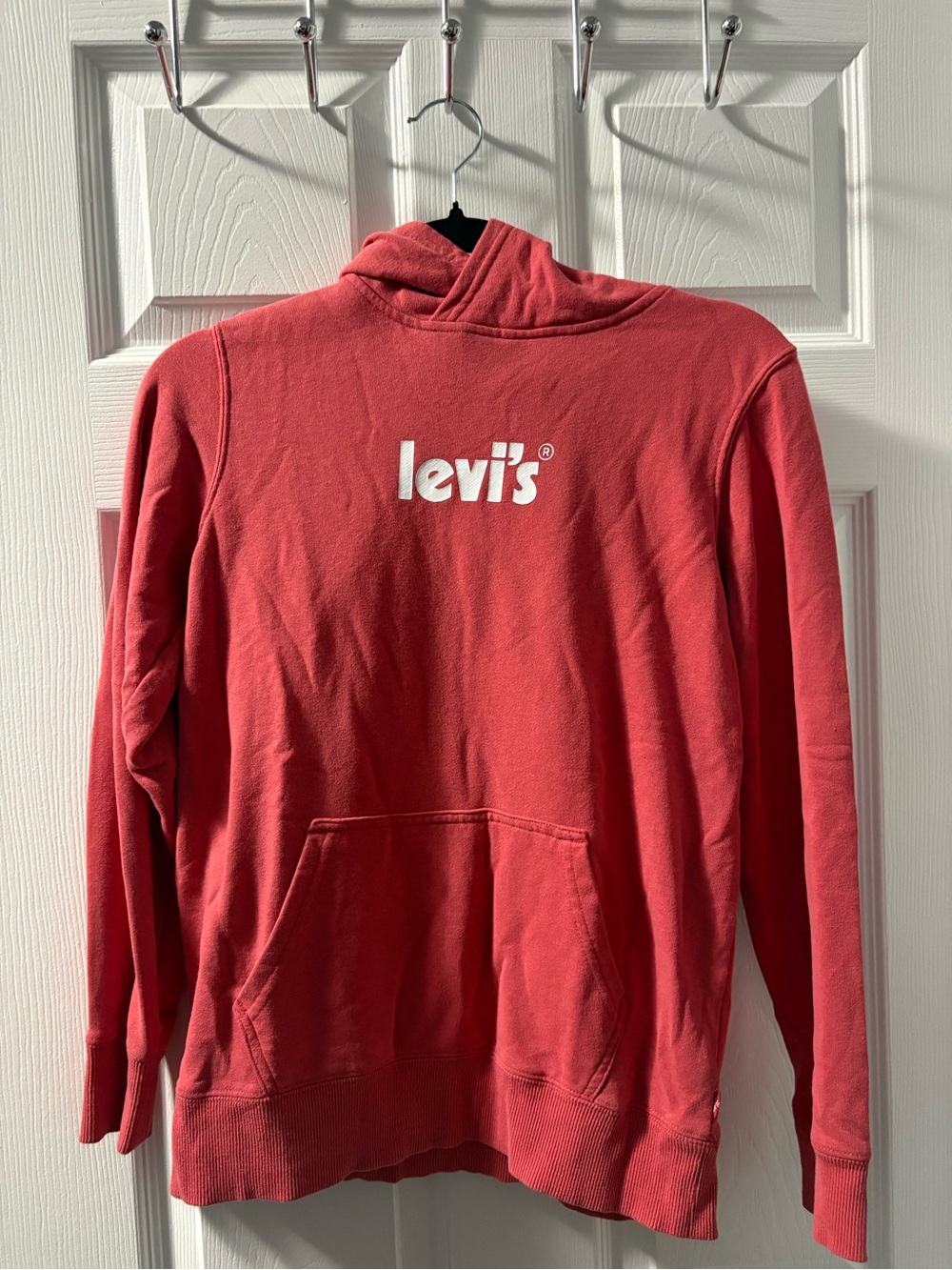 Levi's kids Coral Red Crewneck Hoodie with Front Pocket